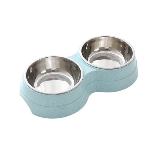 Double Food Bowl with Durable Plastic Base