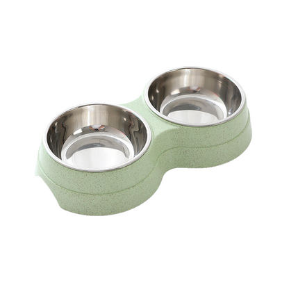 Double Food Bowl with Durable Plastic Base