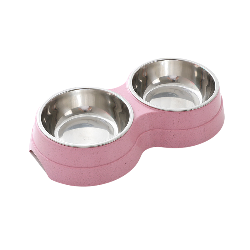 Double Food Bowl with Durable Plastic Base