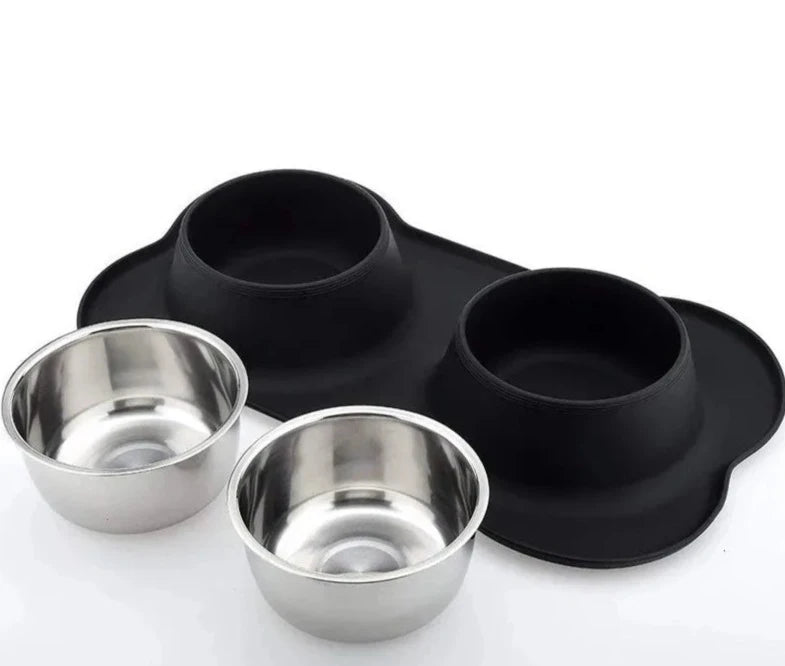 Double Food Bowl for Dogs with Silicone Base - Pets Perspective