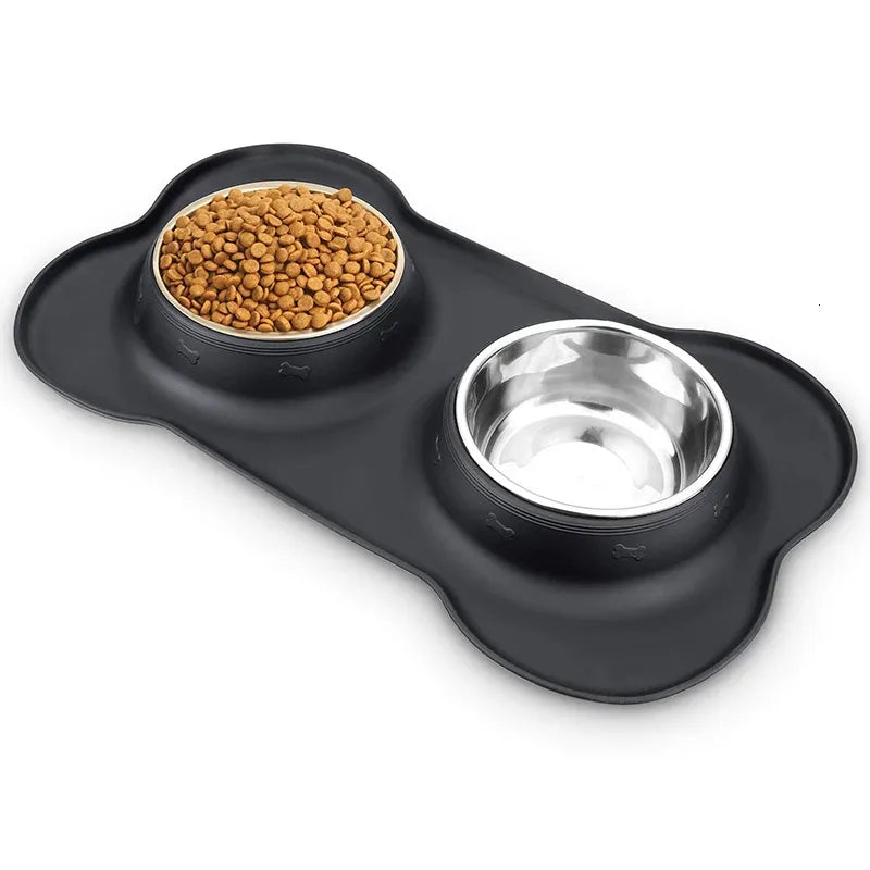 Double Food Bowl for Dogs with Silicone Base - Pets Perspective